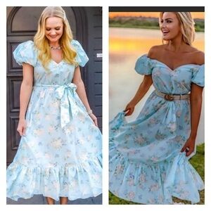 LOVESHACKFANCY x Target Estelle Blue Floral Off the Shoulder Midi Dress Size 20W